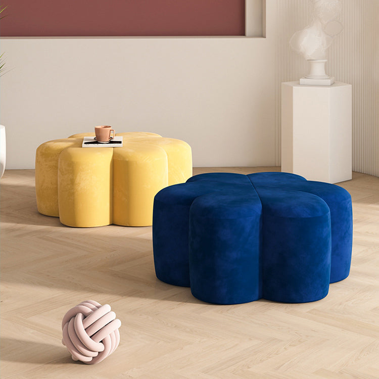 Flower Shape Pouf Velvet Pure Color Scratch Resistant Upholstered Pouf