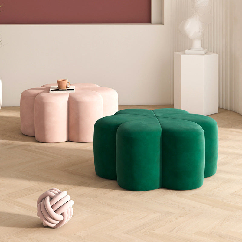 Flower Shape Pouf Velvet Pure Color Scratch Resistant Upholstered Pouf