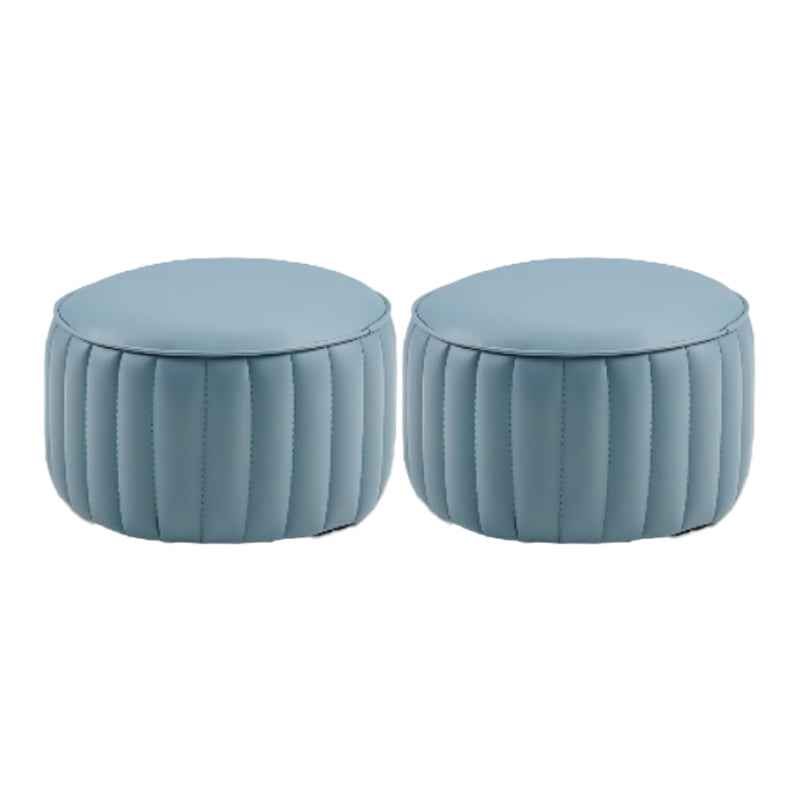 Modern Pouf Ottoman Genuine Leather Upholstered Cylinder Shape Ottoman