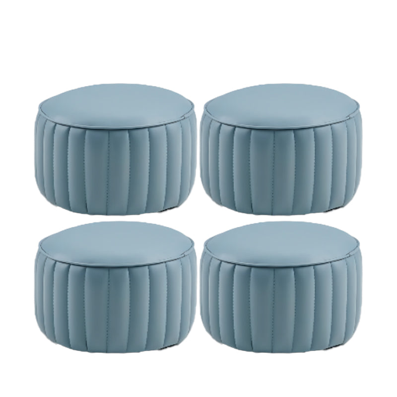 Modern Pouf Ottoman Genuine Leather Upholstered Cylinder Shape Ottoman