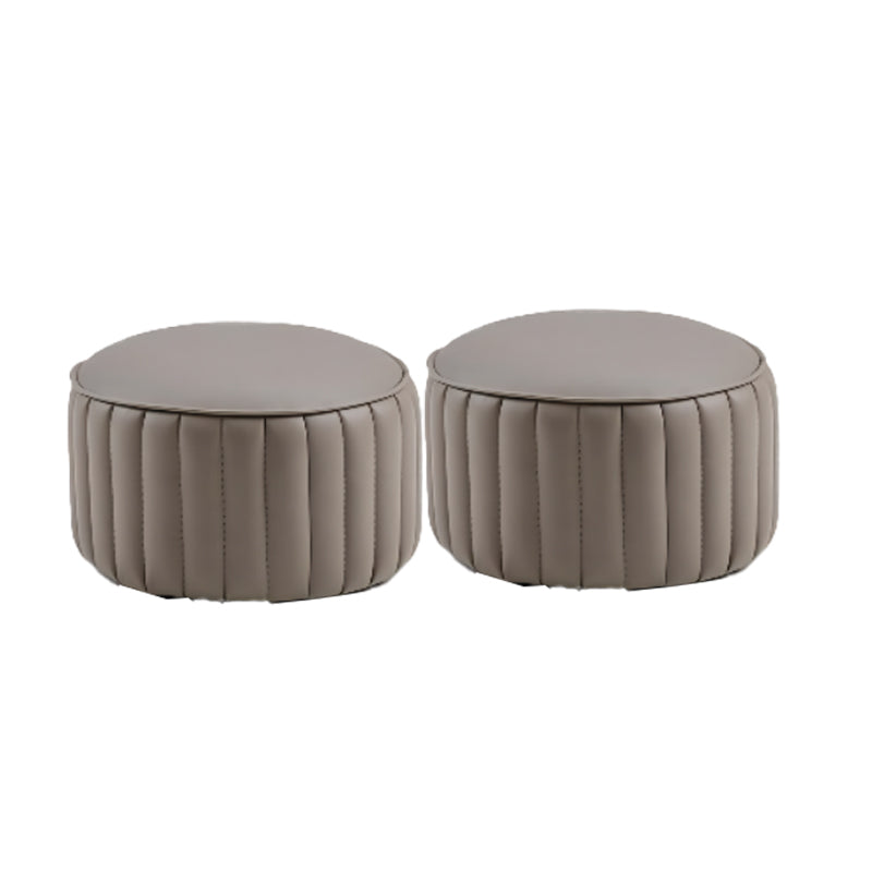Modern Pouf Ottoman Genuine Leather Upholstered Cylinder Shape Ottoman