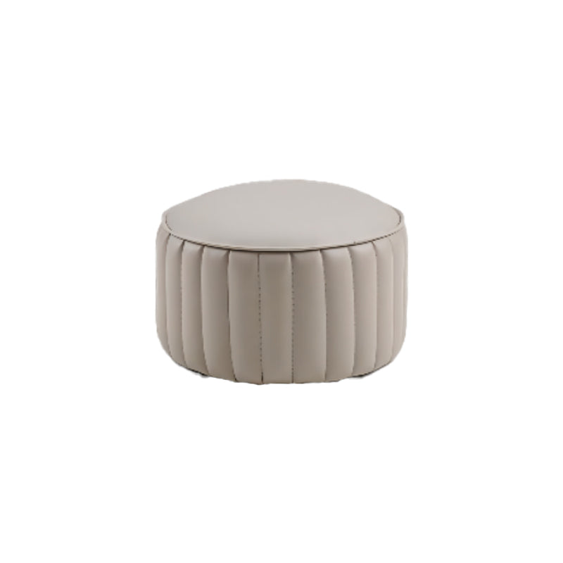 Modern Pouf Ottoman Genuine Leather Upholstered Cylinder Shape Ottoman