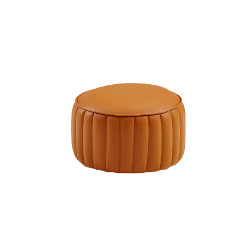 Modern Pouf Ottoman Genuine Leather Upholstered Cylinder Shape Ottoman