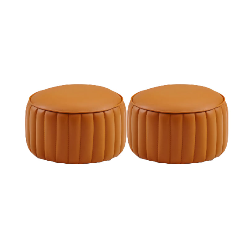 Modern Pouf Ottoman Genuine Leather Upholstered Cylinder Shape Ottoman