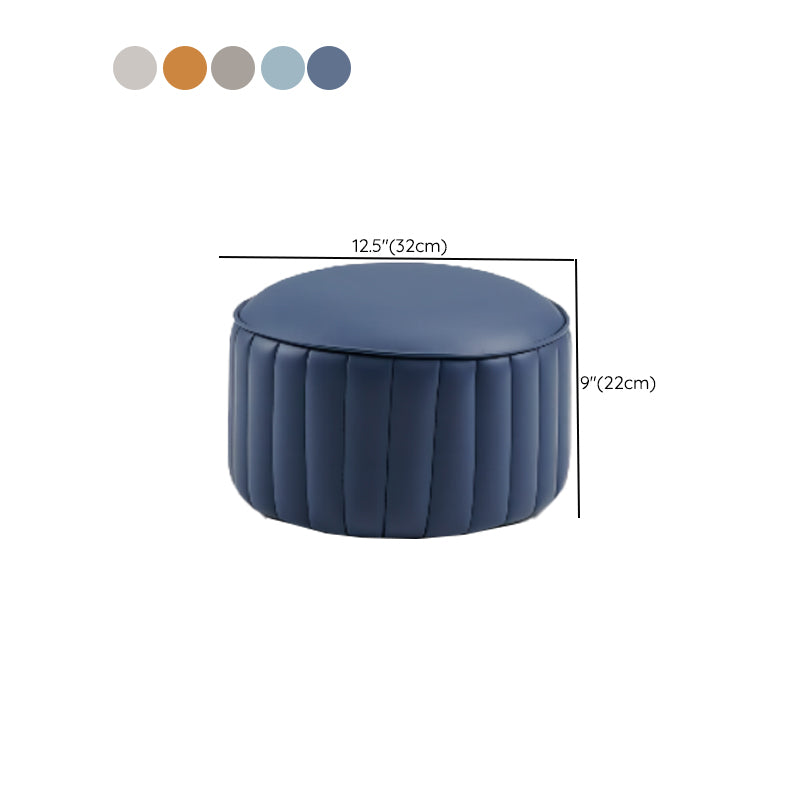Modern Pouf Ottoman Genuine Leather Upholstered Cylinder Shape Ottoman