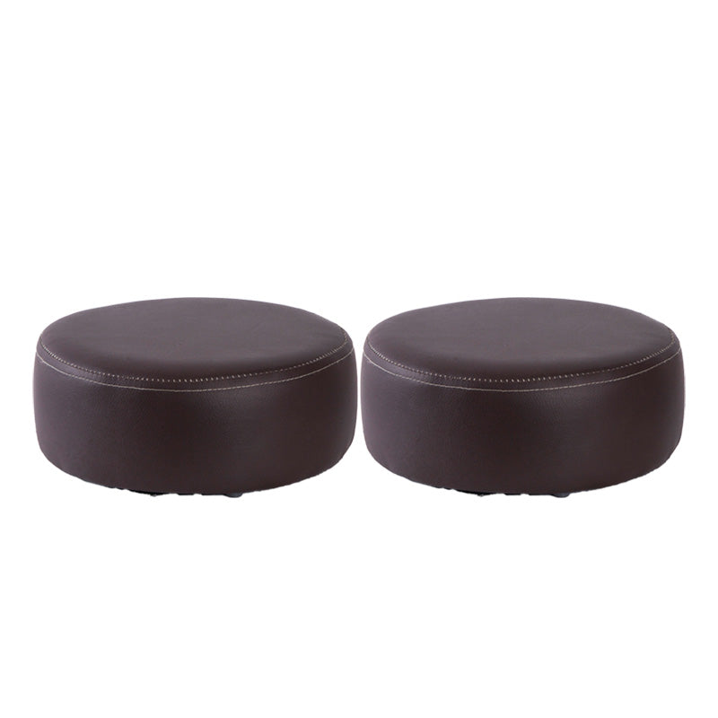 Water Resistant Ottoman Solid Color Faux Leather Round Pouf Ottoman