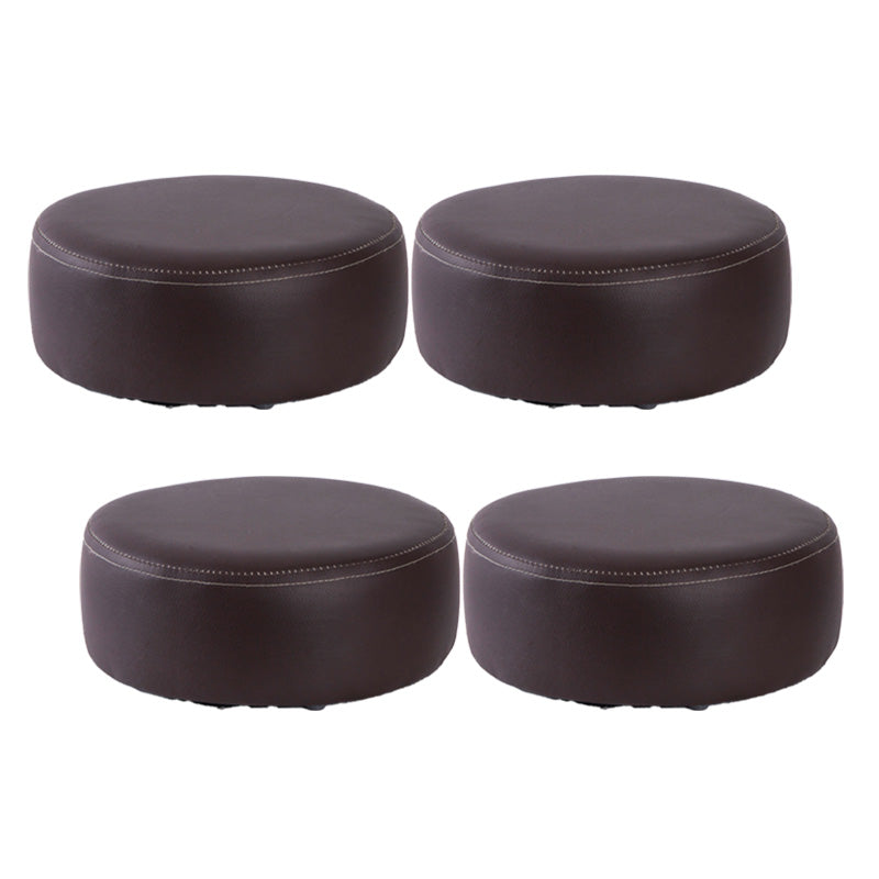 Water Resistant Ottoman Solid Color Faux Leather Round Pouf Ottoman