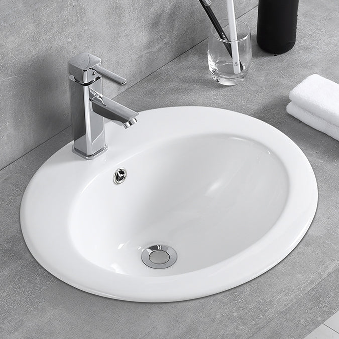 Traditional Wash Stand Oval Shape Porcelain with Pop-Up Drain Vessel Bathroom Sink