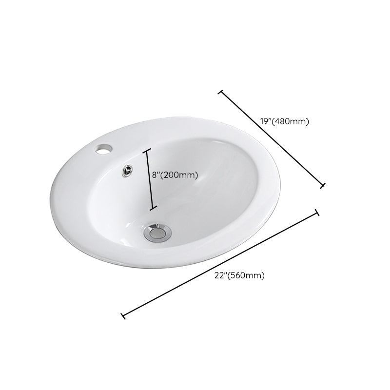 Traditional Wash Stand Oval Shape Porcelain with Pop-Up Drain Vessel Bathroom Sink