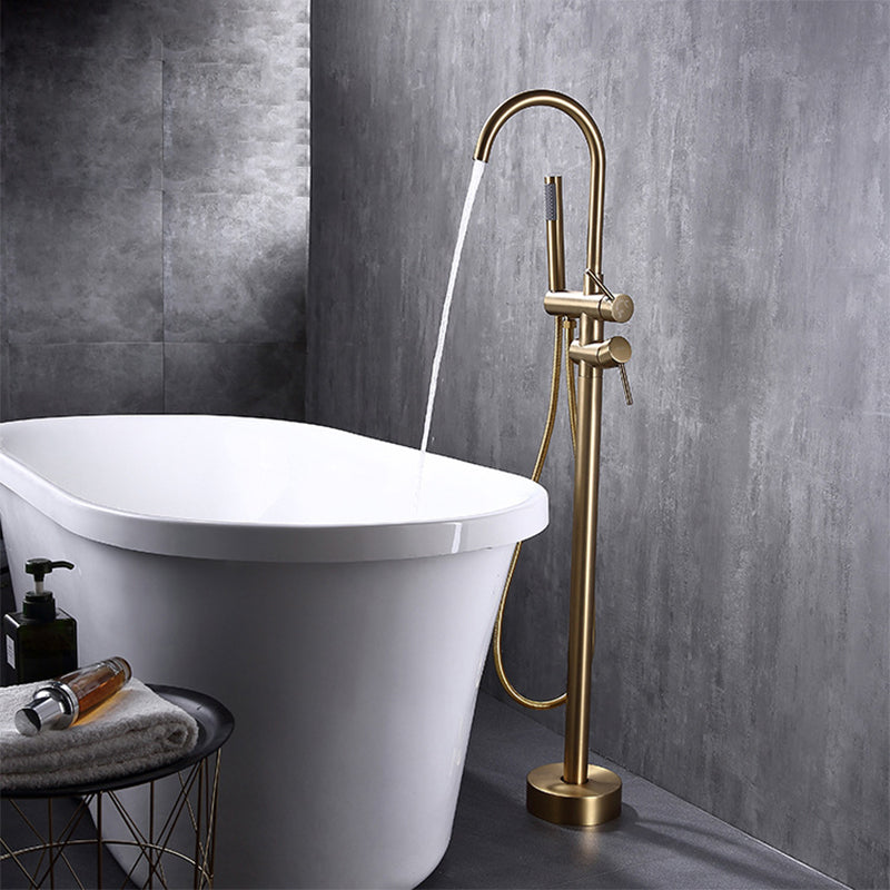 Floor Mounted Metal Freestanding Tub Filler High Arc Freestanding Faucet
