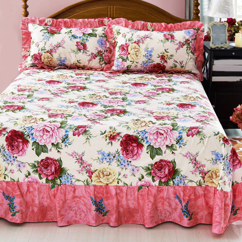 1 and 3-Piece Bed Sheet Plain Weave Floral Cotton Bed Sheet Queen