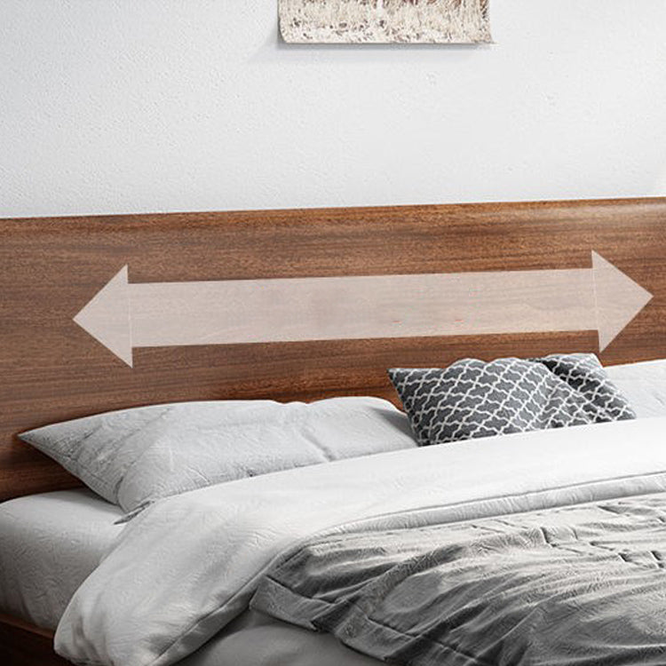 Mid-Century Modern Standard Bed Walnut Solid Color Panel Bed with Headboard