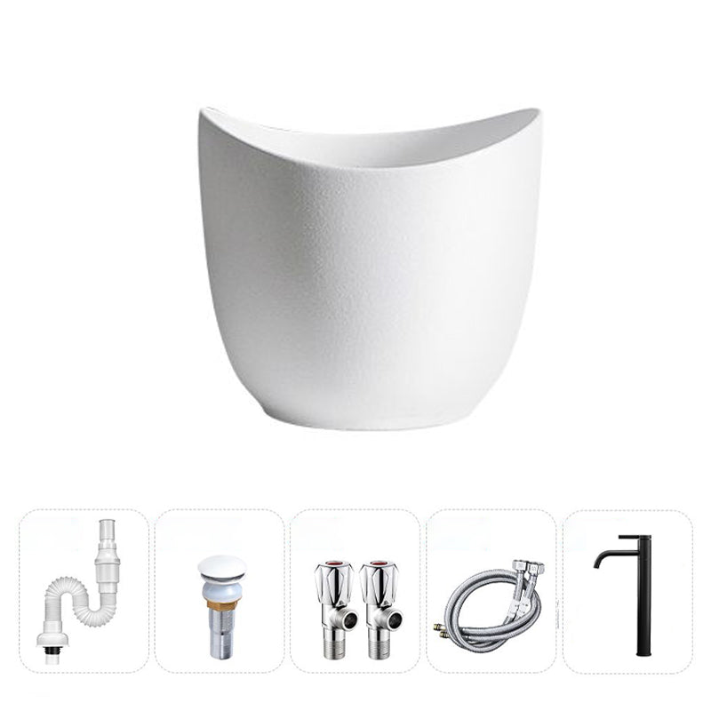 Modern Vessel Sink Round Porcelain with Pop-Up Drain Vessel Bathroom Sink
