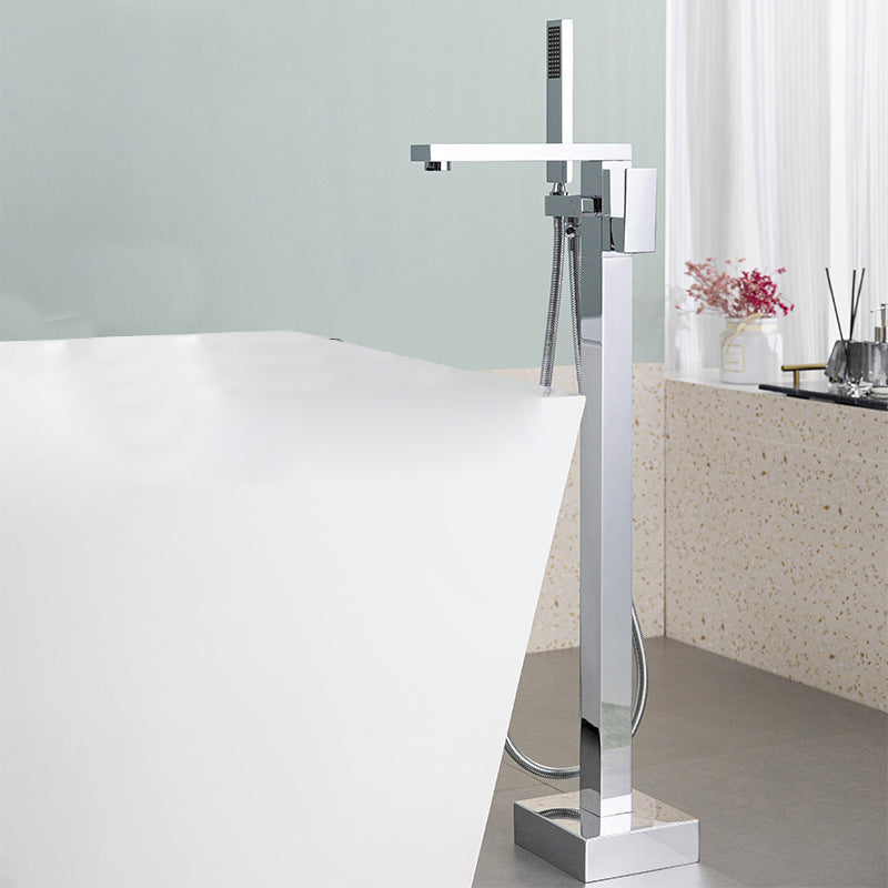 Bathroom Freestanding Tub Filler Floor Mounted One Handle Fixed Faucet with Hose
