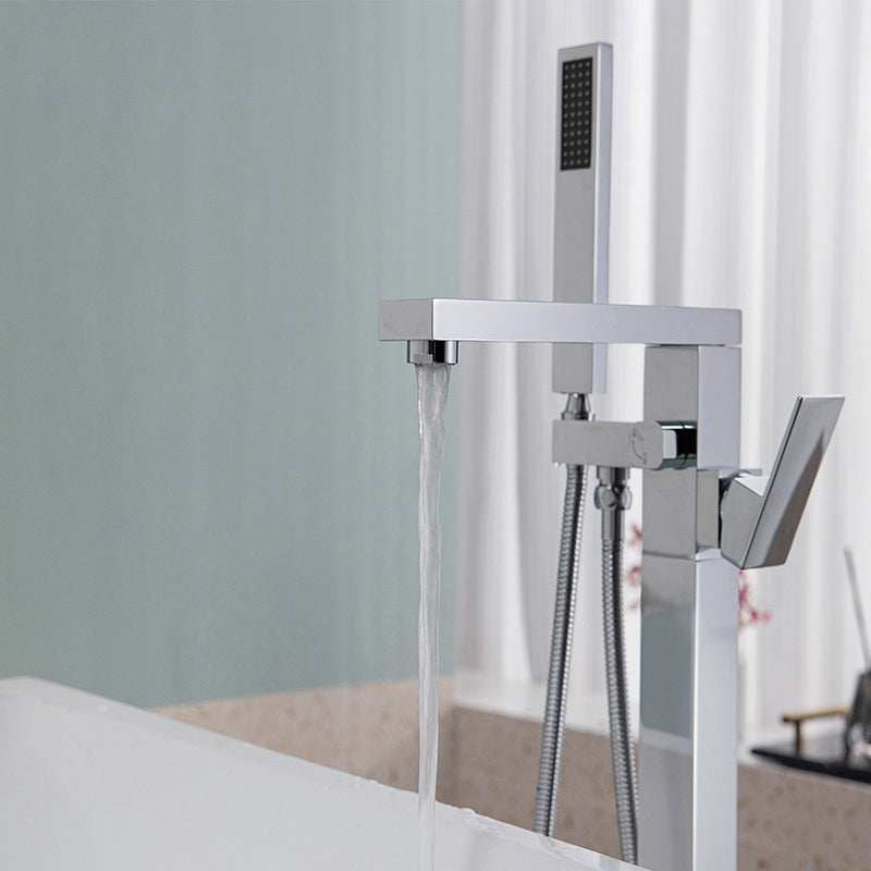 Bathroom Freestanding Tub Filler Floor Mounted One Handle Fixed Faucet with Hose