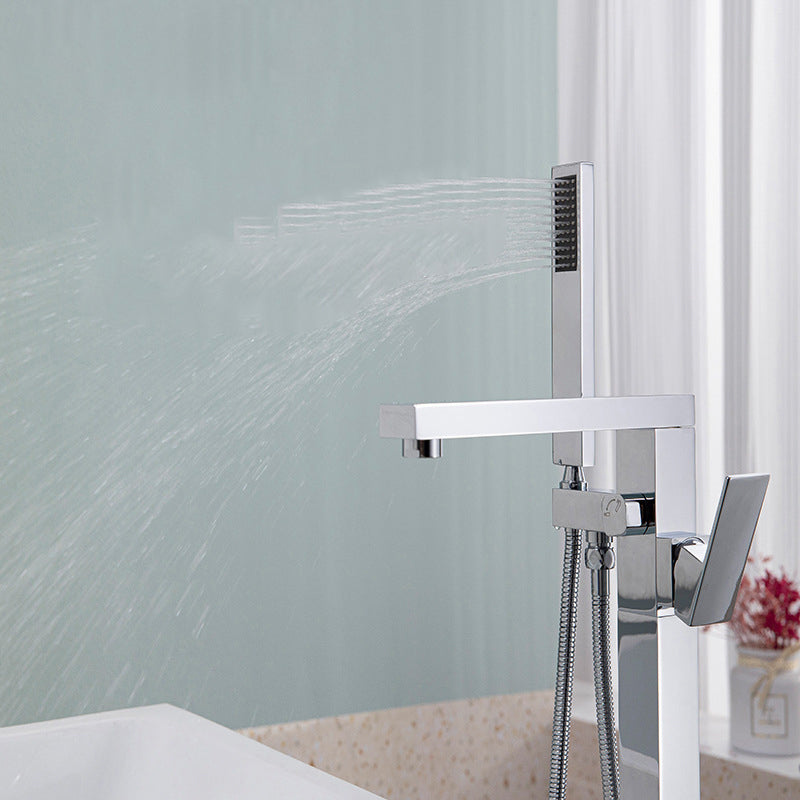 Bathroom Freestanding Tub Filler Floor Mounted One Handle Fixed Faucet with Hose