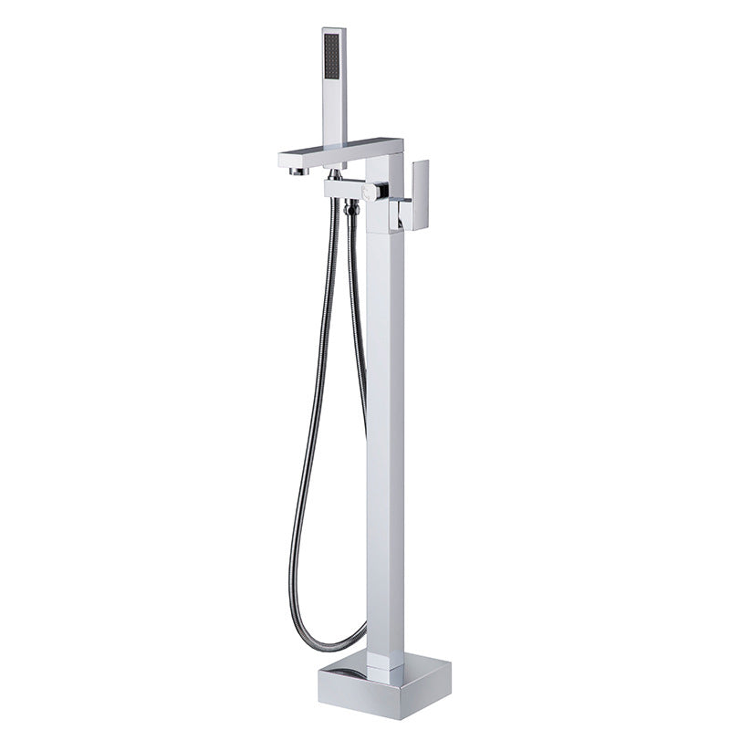 Bathroom Freestanding Tub Filler Floor Mounted One Handle Fixed Faucet with Hose