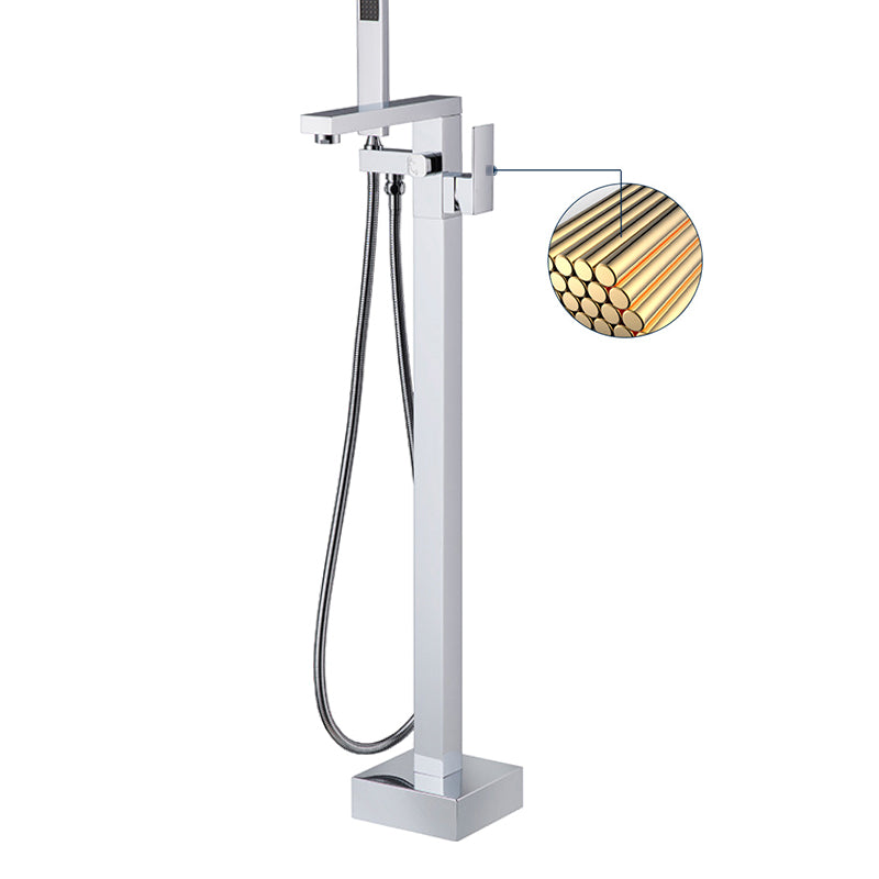 Bathroom Freestanding Tub Filler Floor Mounted One Handle Fixed Faucet with Hose