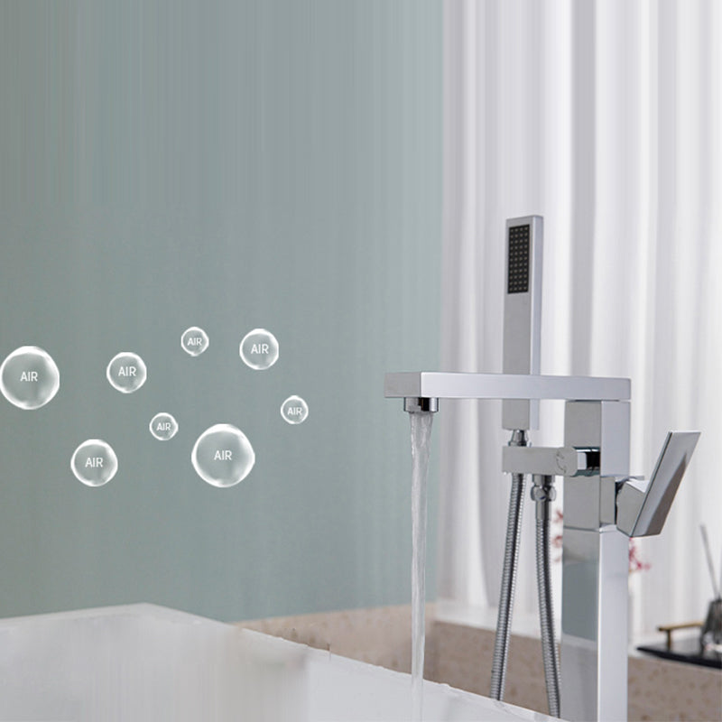 Bathroom Freestanding Tub Filler Floor Mounted One Handle Fixed Faucet with Hose