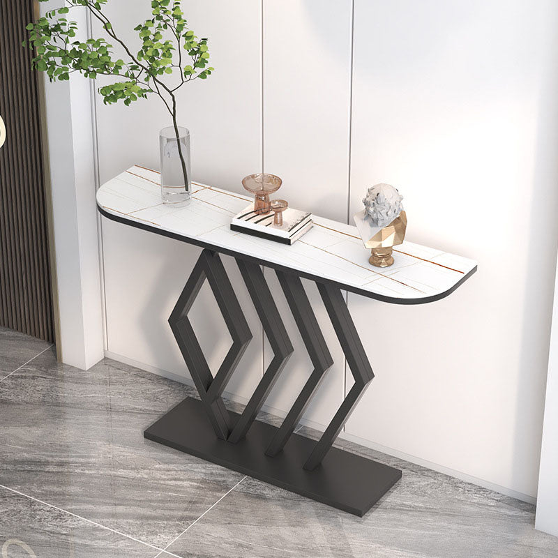 Stone Half Moon Console Table 31.5" Tall 1-shelf Accent Table for Hall