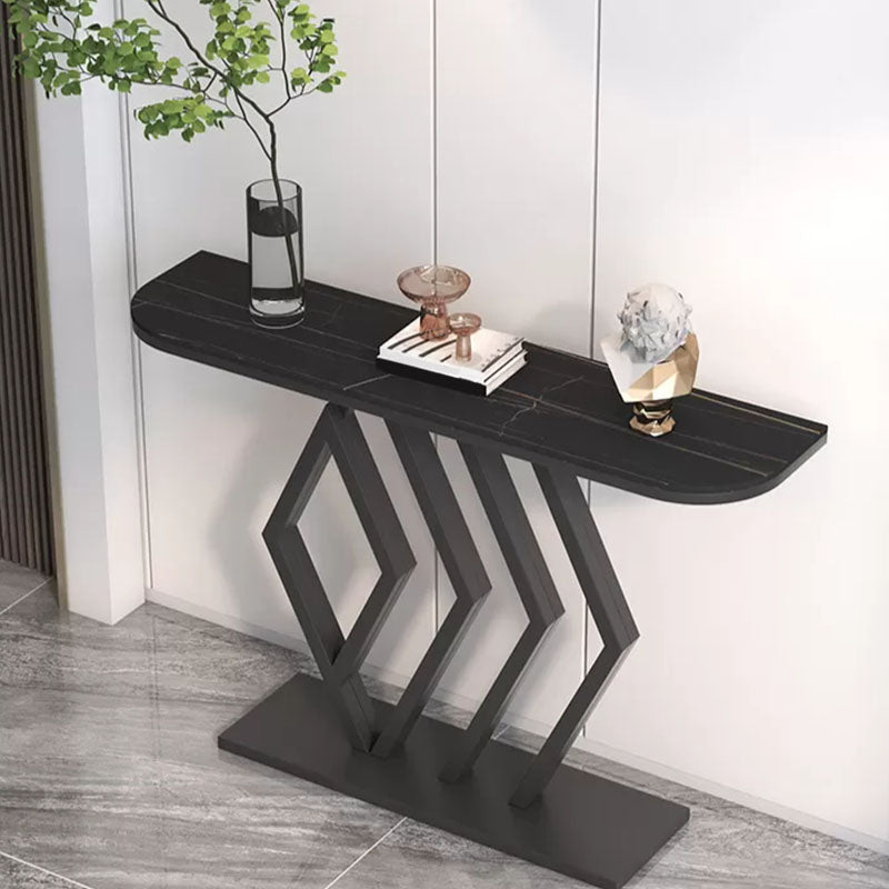 Stone Half Moon Console Table 31.5" Tall 1-shelf Accent Table for Hall