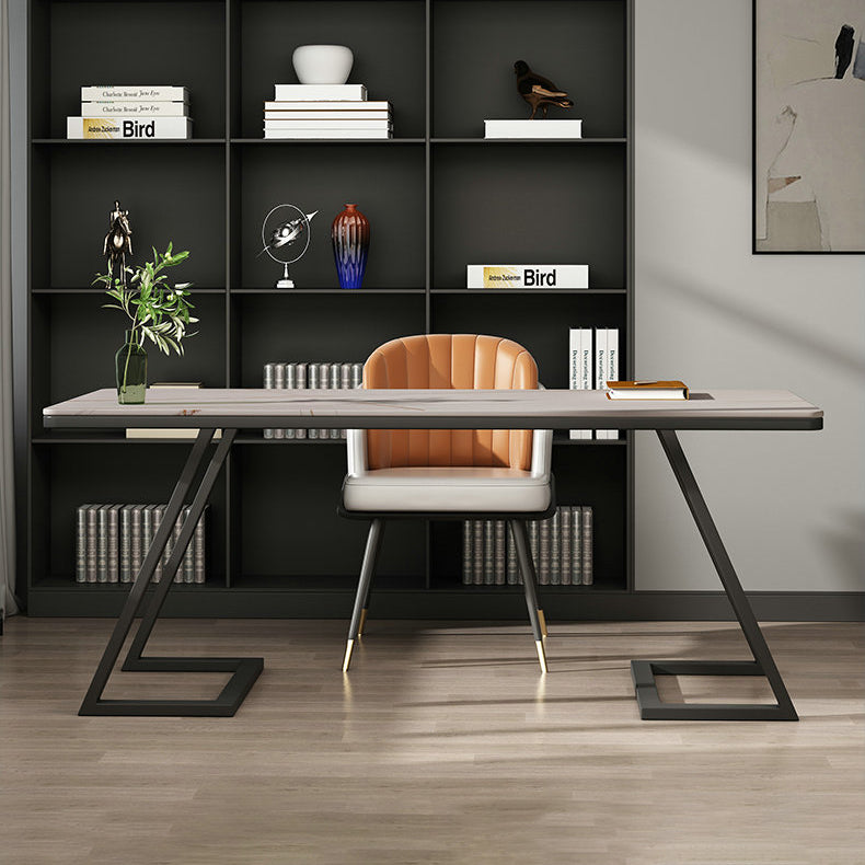 Contemporary Rectangular Computer Desk Antique Finish Office Desk