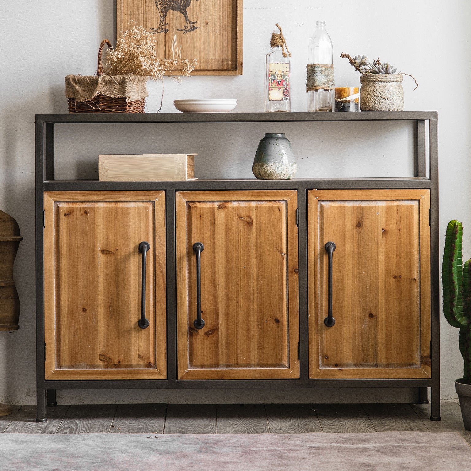 Industrial Cabinet Bar Pulls With Stroge Rectangle Distressed Wood Accent Cabinet