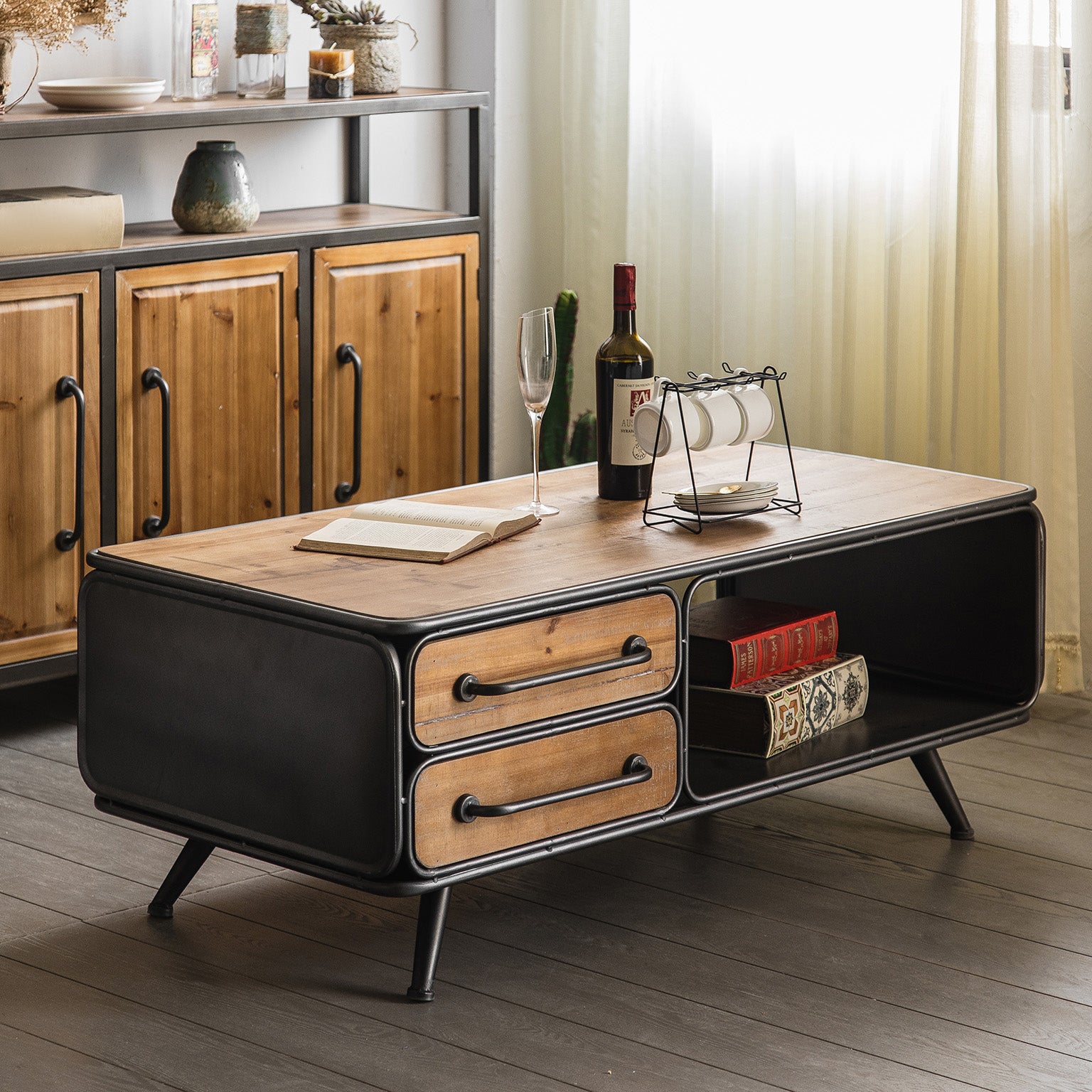 Industrial Cabinet Bar Pulls With Stroge Rectangle Distressed Wood Accent Cabinet