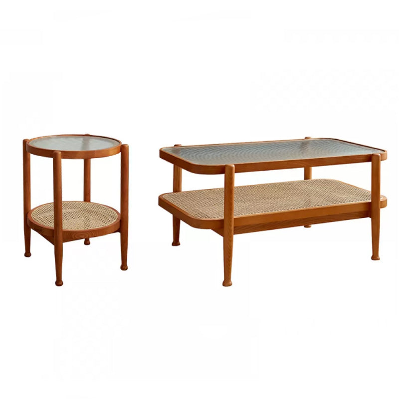 Tropical Coffee Cocktail Table Storage Solid Wood Coffee Table