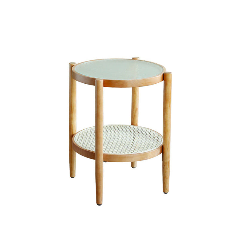 Tropical Round Cocktail Table Storage Solid Wood Coffee Cocktail Table