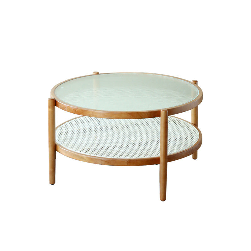 Tropical Round Cocktail Table Storage Solid Wood Coffee Cocktail Table