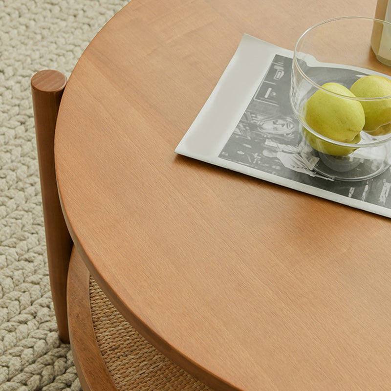 Tropical Round Cocktail Table Storage Solid Wood Coffee Cocktail Table