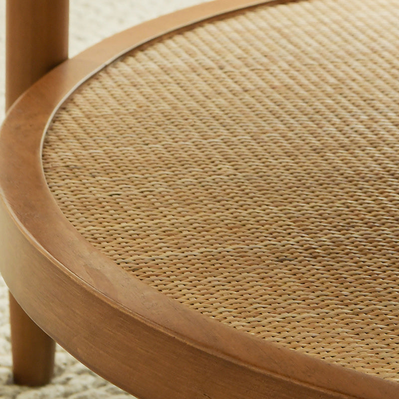 Tropical Round Cocktail Table Storage Solid Wood Coffee Cocktail Table