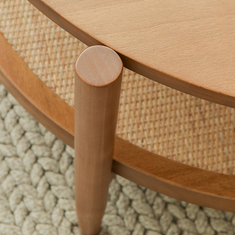 Tropical Round Cocktail Table Storage Solid Wood Coffee Cocktail Table