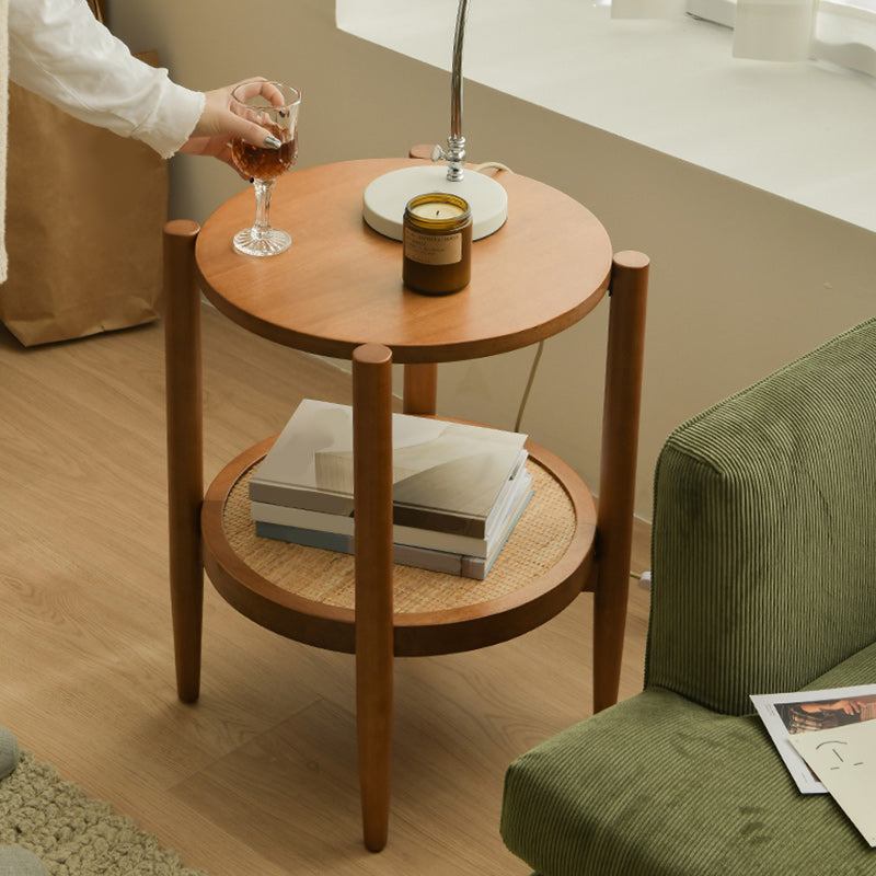 Tropical Round Cocktail Table Storage Solid Wood Coffee Cocktail Table