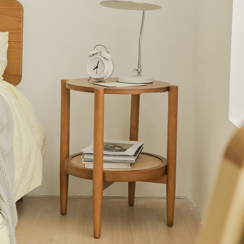 Tropical Round Cocktail Table Storage Solid Wood Coffee Cocktail Table