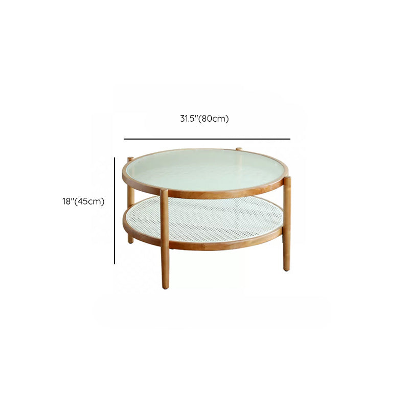 Tropical Round Cocktail Table Storage Solid Wood Coffee Cocktail Table