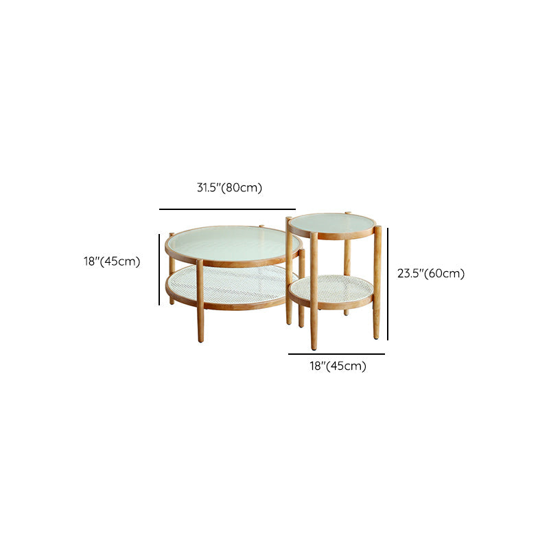 Tropical Round Cocktail Table Storage Solid Wood Coffee Cocktail Table