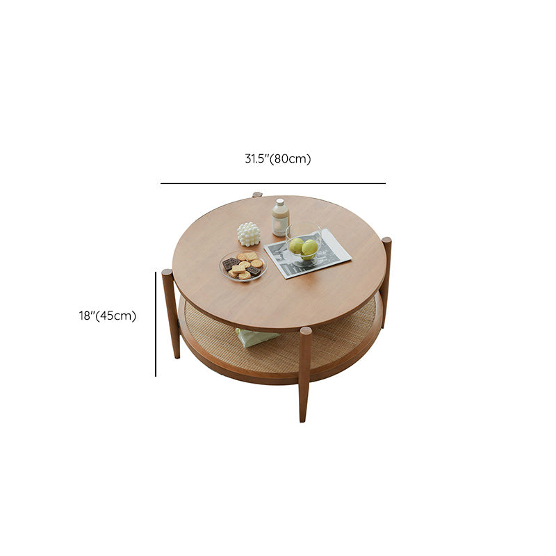 Tropical Round Cocktail Table Storage Solid Wood Coffee Cocktail Table