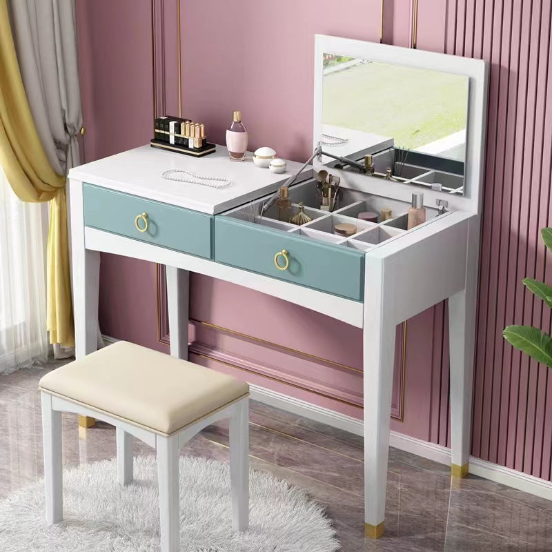 29.52" H Solid Wood Dressing Table Flip-top Makeup Vanity with Mirror