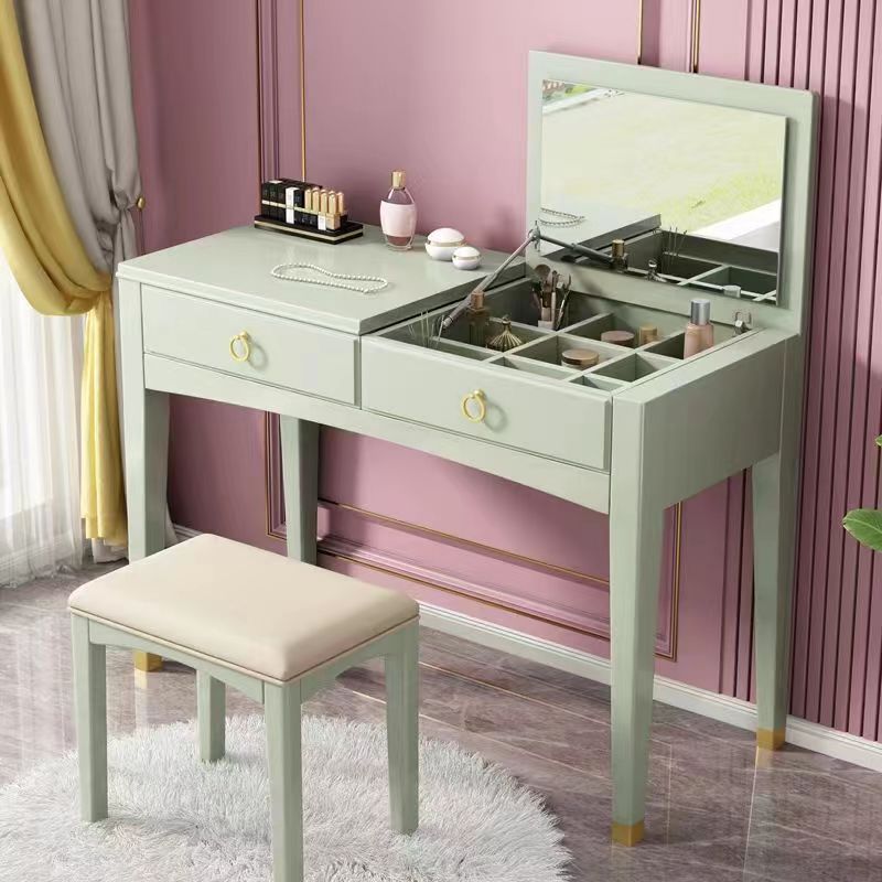 29.52" H Solid Wood Dressing Table Flip-top Makeup Vanity with Mirror