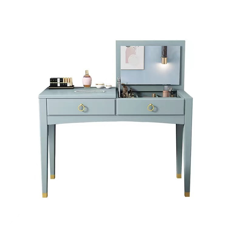 29.52" H Solid Wood Dressing Table Flip-top Makeup Vanity with Mirror