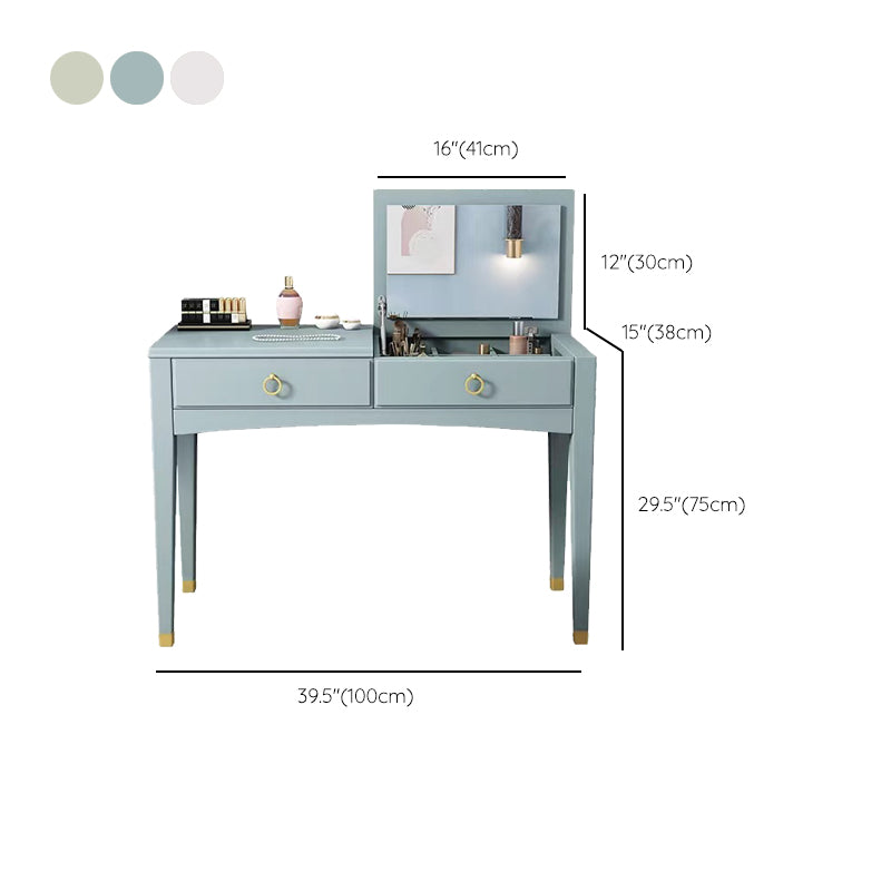 29.52" H Solid Wood Dressing Table Flip-top Makeup Vanity with Mirror