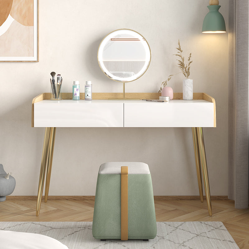 Glam 2-drawer Slate Top Dressing Table 32.67" H Vanity Stool in White