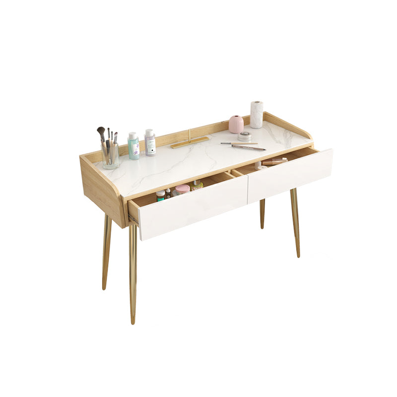 Glam 2-drawer Slate Top Dressing Table 32.67" H Vanity Stool in White