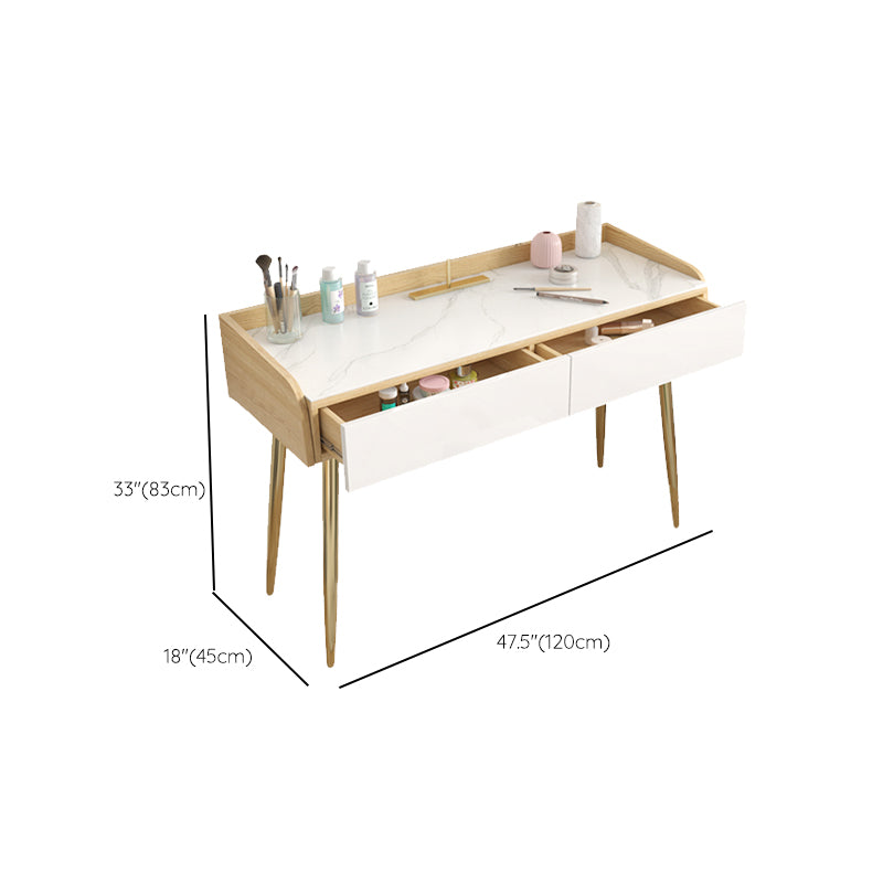 Glam 2-drawer Slate Top Dressing Table 32.67" H Vanity Stool in White