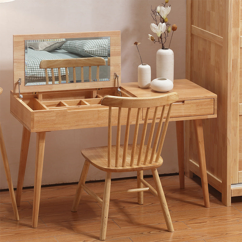29.92" H Solid Wood Make -up Vanity with Drawer and Mirror Dressing Table