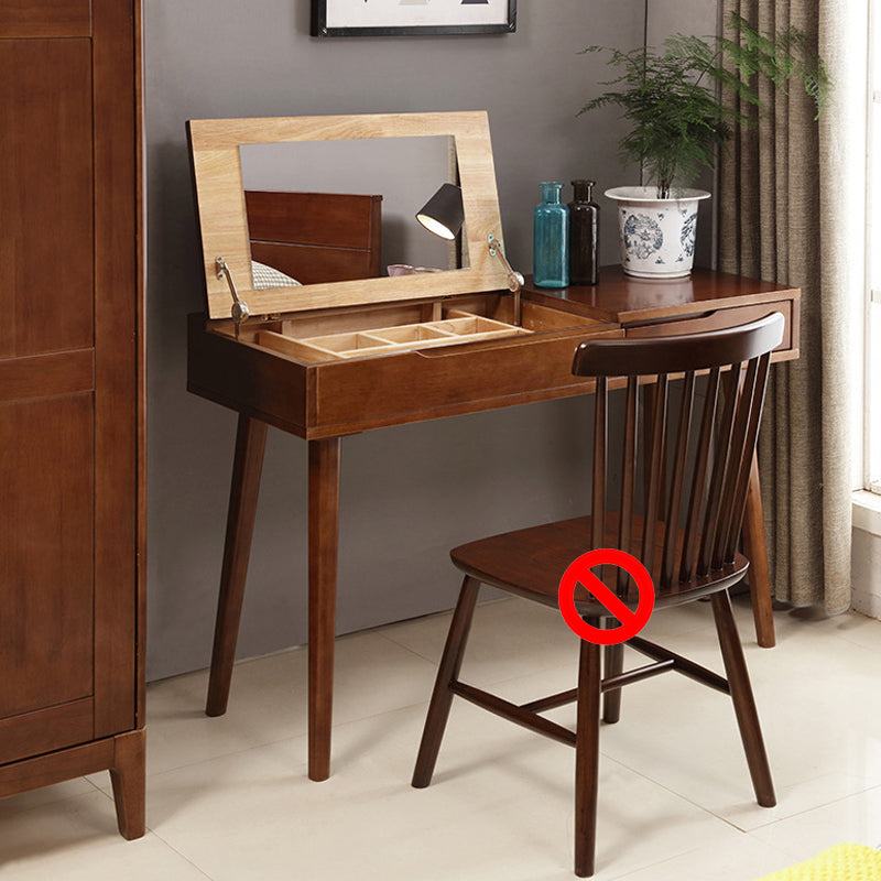 29.92" H Solid Wood Make -up Vanity with Drawer and Mirror Dressing Table