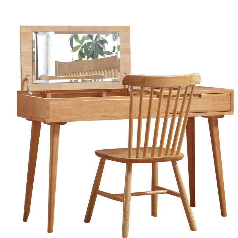 29.92" H Solid Wood Make -up Vanity with Drawer and Mirror Dressing Table