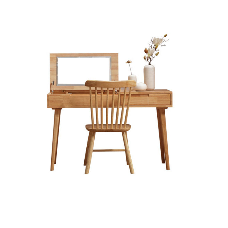 29.92" H Solid Wood Make -up Vanity with Drawer and Mirror Dressing Table